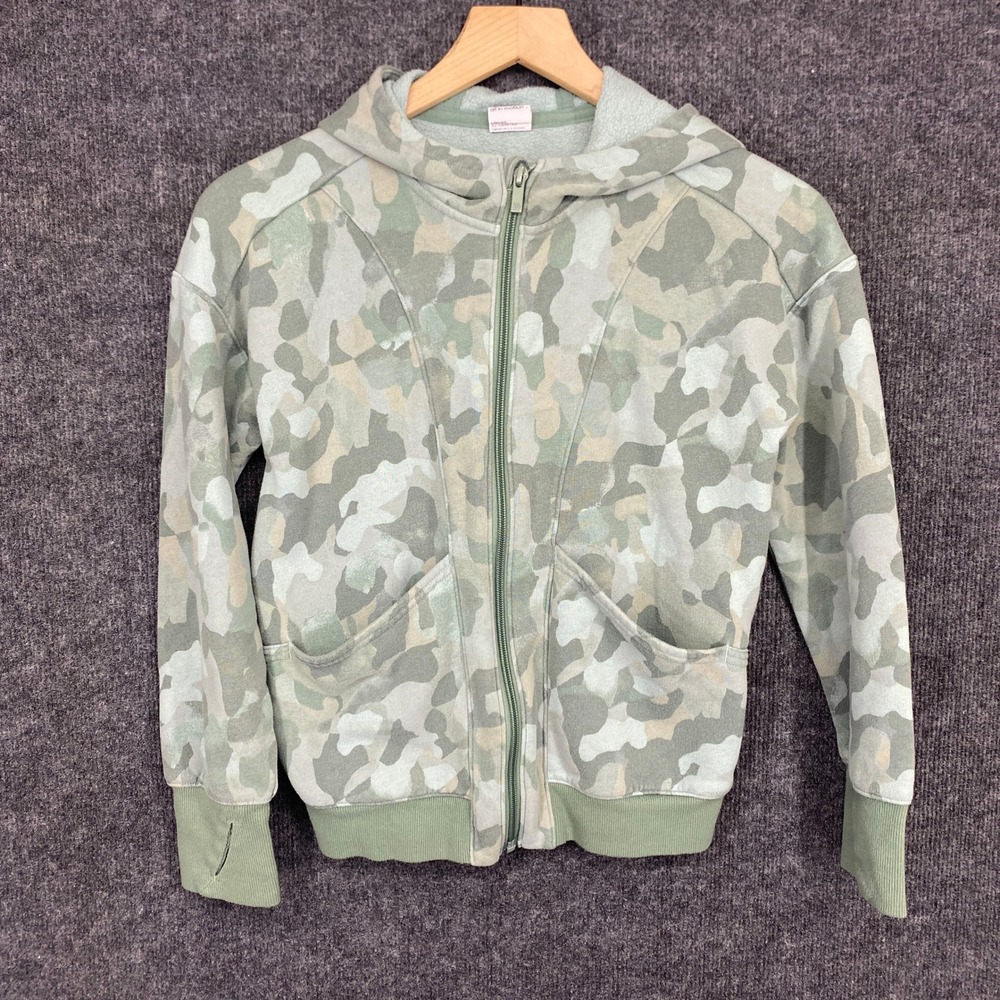All In Motion Kids Sage Green Camo Full Zip Hoodie Sweatshirt Thumbholes L 10/12